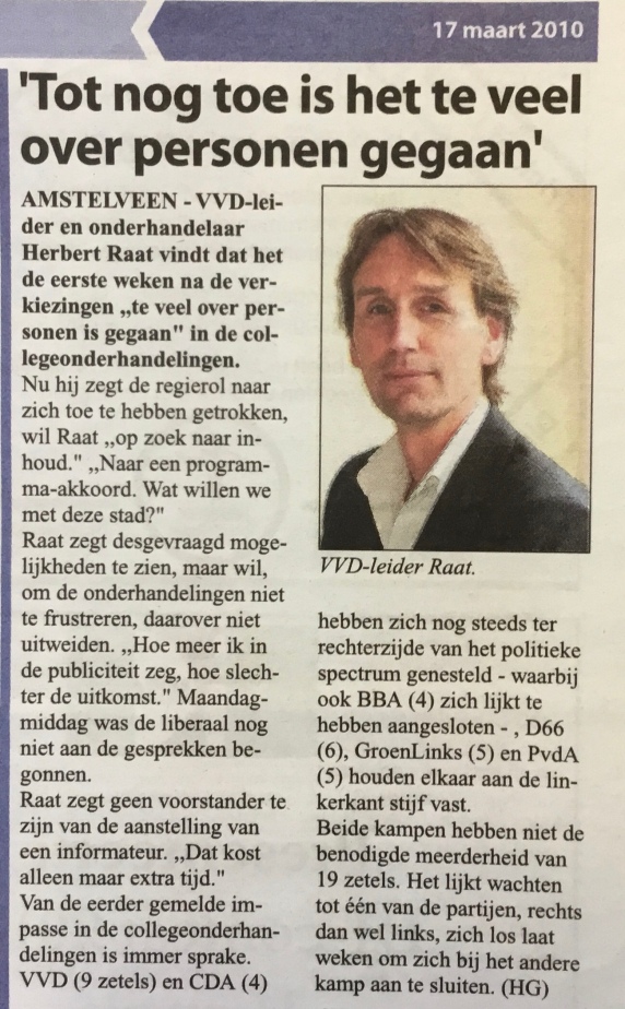 2010-17-3: Amstelveens Nieuwsblad; herbert Raat over de collegevorming in Amstelveen