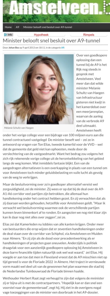2013-9-4 Minister Melanie Schultz over A9 Amstelveen