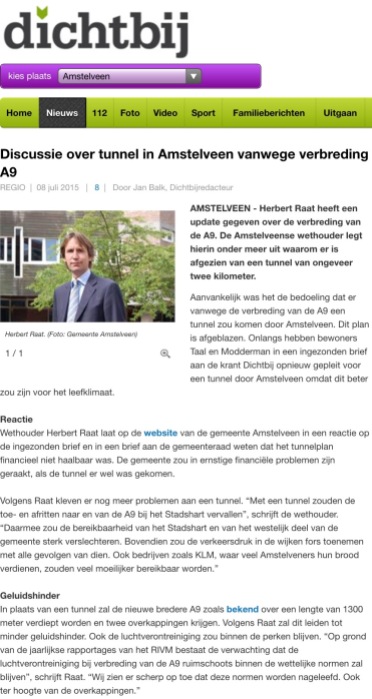 2015-8-juli-amstelveendichtbij-reactie wethouder Herbert Raat waarom tunnelplan niet haalbaar is a9