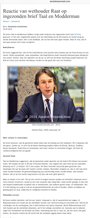 2015-22-7 Amstelveenweb.com A9 reactie Herbert Raat op Taal en Modderman om te lenen