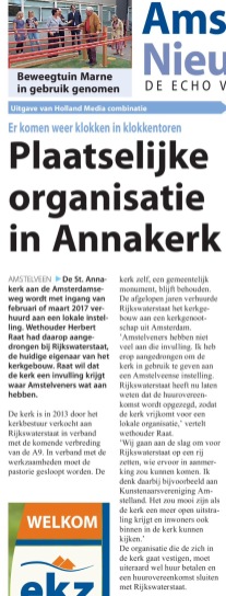 2016-21-9 Amstelveens Nieuwsblad; Herbert Raat over invulling Annakerk pagina 1