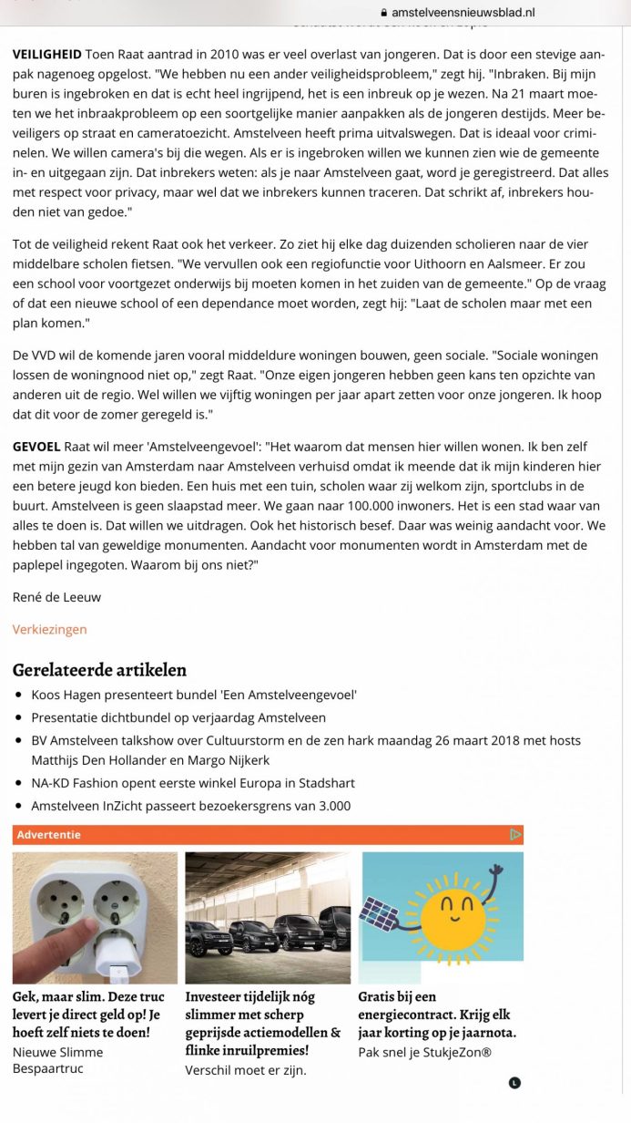 2018 interview Amstelveens Nieuwsblad met Herbert Raat over Amstelveen gevoel 2 van 2