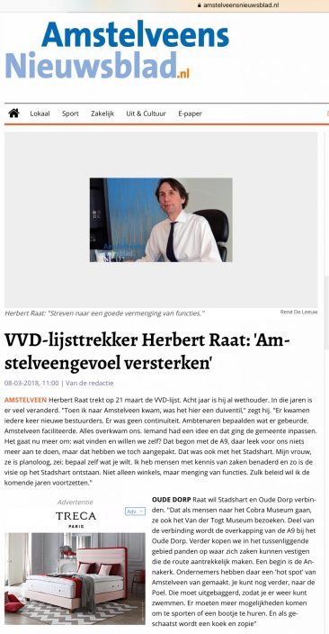 2018 interview Amstelveens Nieuwsblad met Herbert Raat over Amstelveengevoel 1 van 2