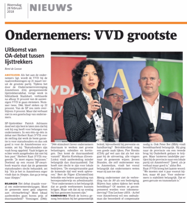 2018- Amstelveens Nieuwsblad ondernemers Amstelveen kiezen voor lijsttrekker Herbert Raat en de VVD