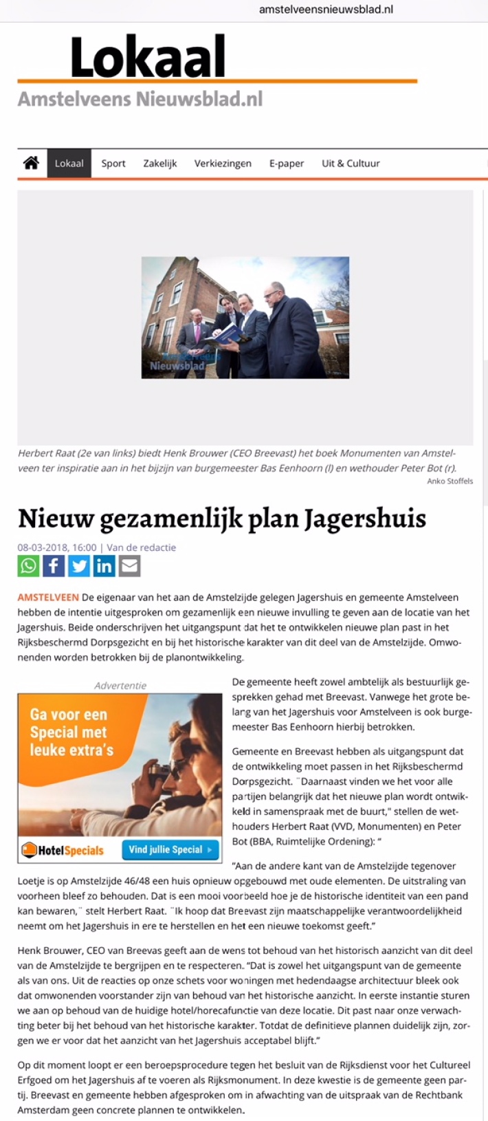 2018-8-3 Het Amstelvens Nieuwsblad over 't Jagershuis