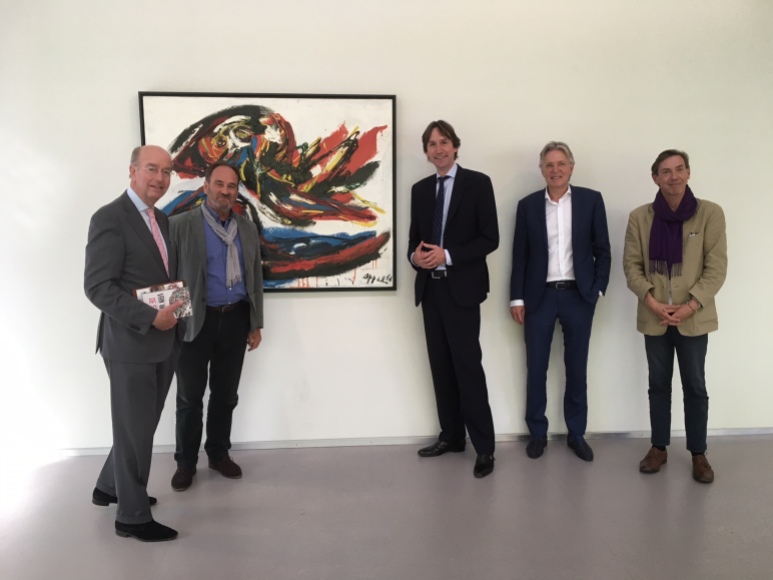 Bas Eenhoorn, Hugo Siblesz, Herbert Raat, Wouter van der Schaaf en Stefan van Raay in het Cobra museum