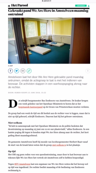 2018-21-6 Het Parool over ontruiming krakers Amstelveen