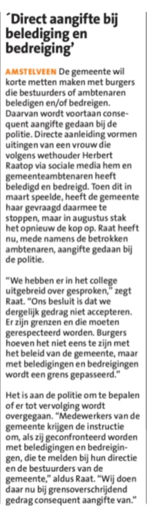 2018-5-9 Amstelveens Nieuwsblad over aangifte Herbert Raat