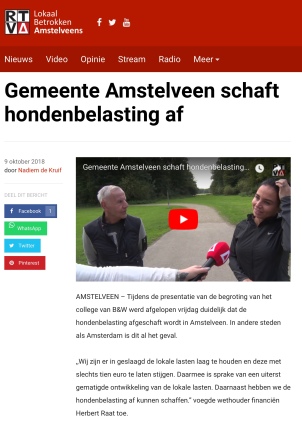 2019-9-10 RTVA Afschaffing hondenbelasting Amstelveen
