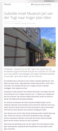 2018-15-10 Amstelveenz: Herbert Raat over subsidie museum Jan van der Togt