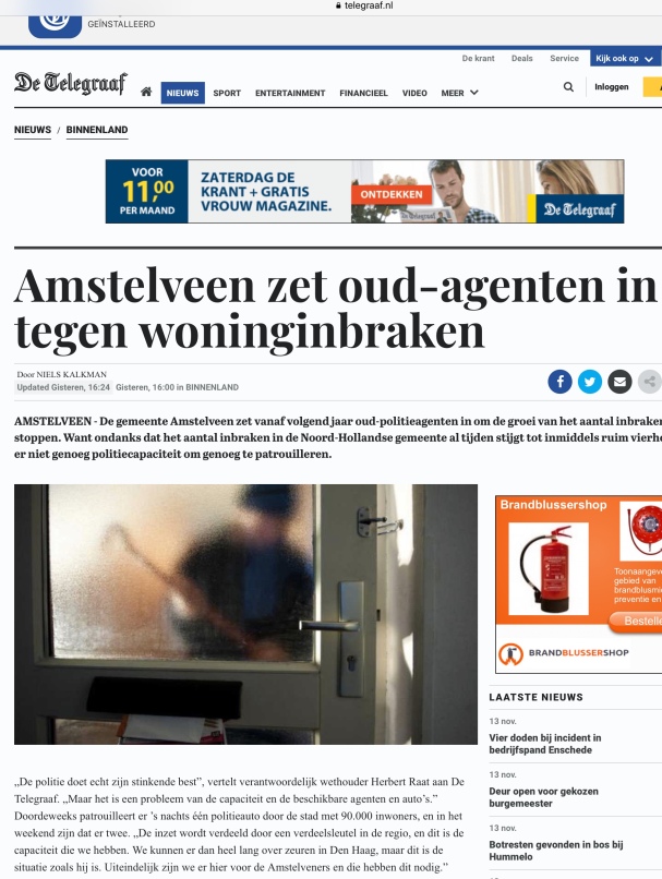 2018-13-11 De Telegraaf: wethouder Herbert Raat over aanpak inbraken Amstelveen 1 van 2