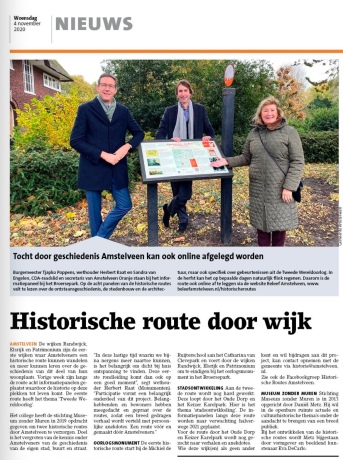2020-4-11 Amstelveens Nieuwsblad: Herbert Raat, Tjapko Poppens, Sandra van Engelen en Daniel Metz presentatie historische routes Amstelveen