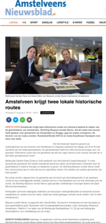 2019-27-8: amstelveens Nieuwsblad: Herbert Raat en Daniel Metz aankondiging historische routes Amstelveen