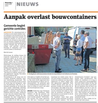2019-4-9 Amstelveens Nieuwsblad; Herbert Raat en Floor Gordon over aanpak bouwoverlast