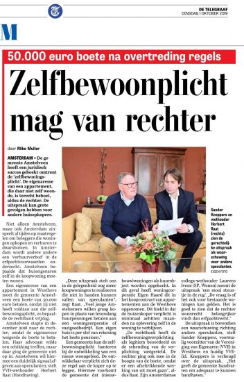 2019-1-10; De Telegraaf; Herbert Raat over handhaving zelfbewoningsplicht in Amstelveen