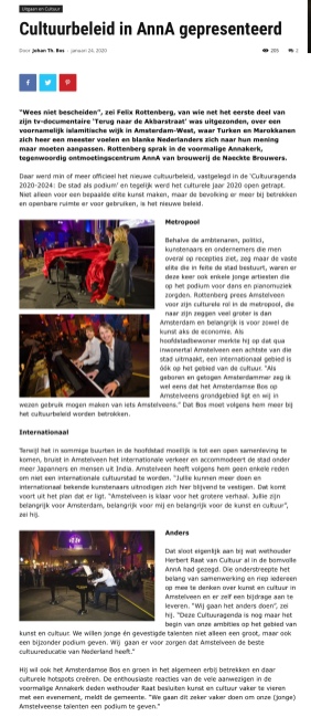 2020-24-1; Amstelveenblog.nl; Herbert Raat over cultuureducatie ambitie Amstelveen