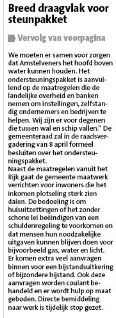 1-4-2020: Amstelveens Nieuwsblad; Herbert Raat over fonds Amstelveen vanwege Corona 1 van 2
