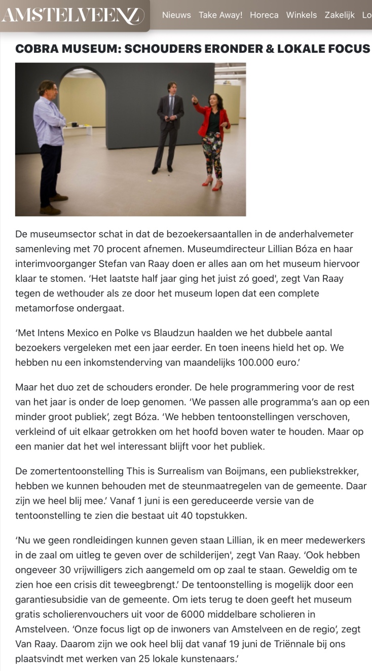 mei 2020; Amstelveenz: rondje cultuur tijdens coronacrisis Amstelveen met Herbert Raat en Lilian Boza internet versie 5-7