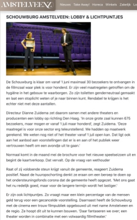 mei 2020; Amstelveenz: rondje cultuur tijdens coronacrisis Amstelveen met Herbert Raat en Dianne Zuidema internet versie 2-7