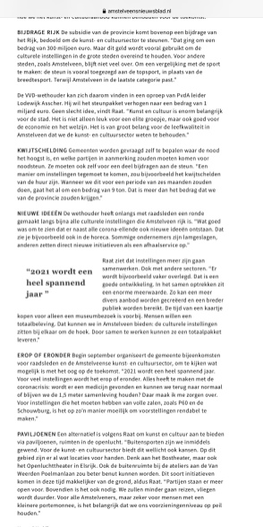 15-7-2020; Het Amstelveens Nieuwsblad; digitale versie 2 van 2: interview wethouder Herbert Raat door Naomi Heidinga de toekomst van kunst en cultuur in Amstelveen