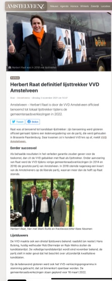 2-11-2021 Amstelveenz-Herbert Raat lijsttrekker VVD Amstelveen