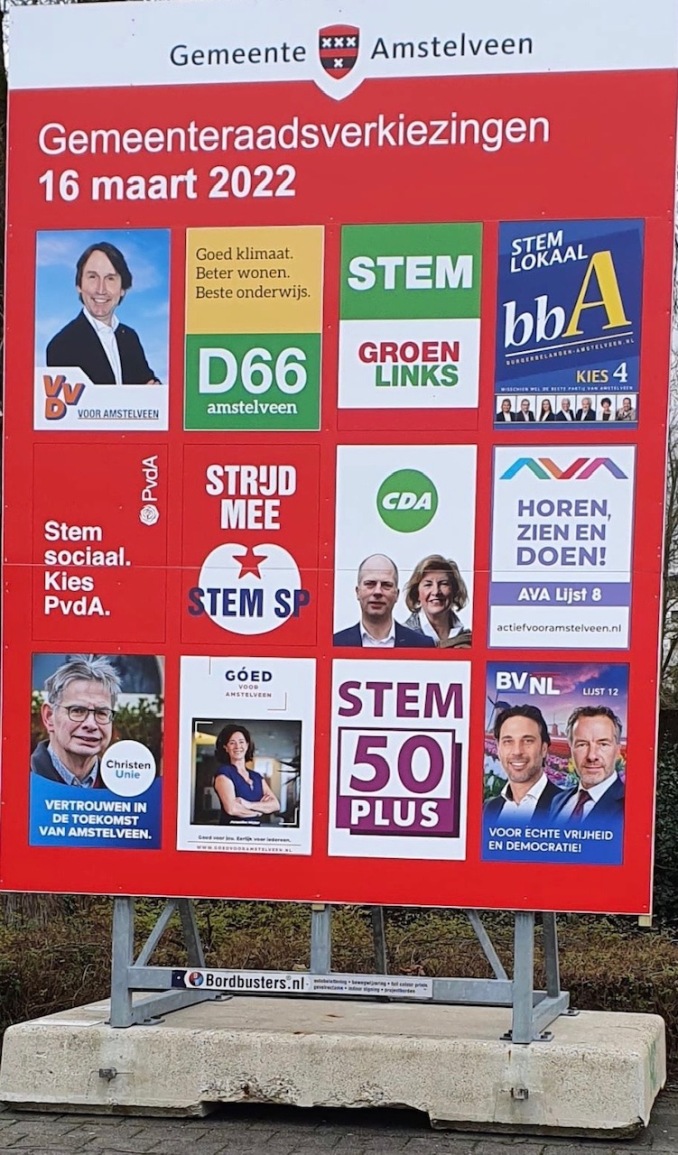 2022-Verkiezingsbord Amstelveen VVD gemeenteraadsverkiezingen